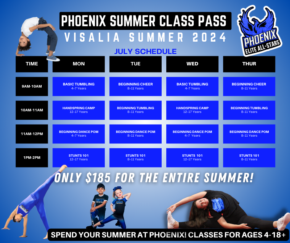 July Summer Class Pass Schedule