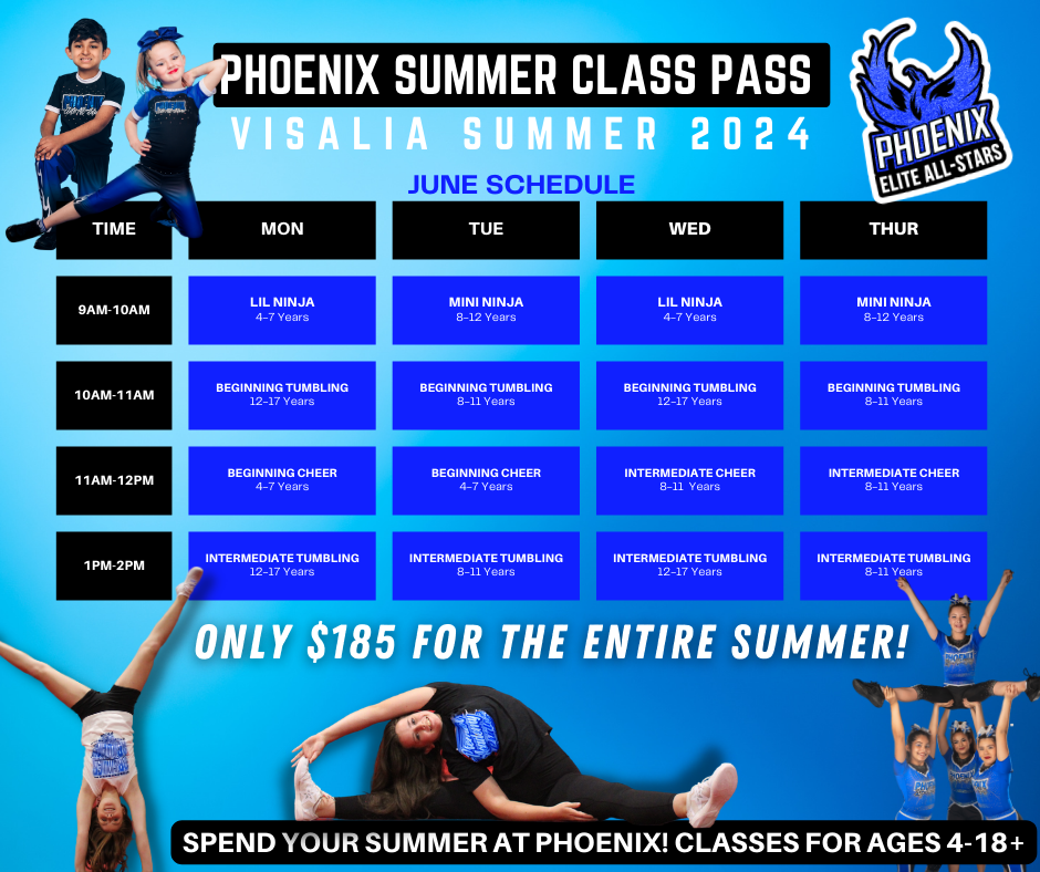Summer Class Pass Schedule for JUNE